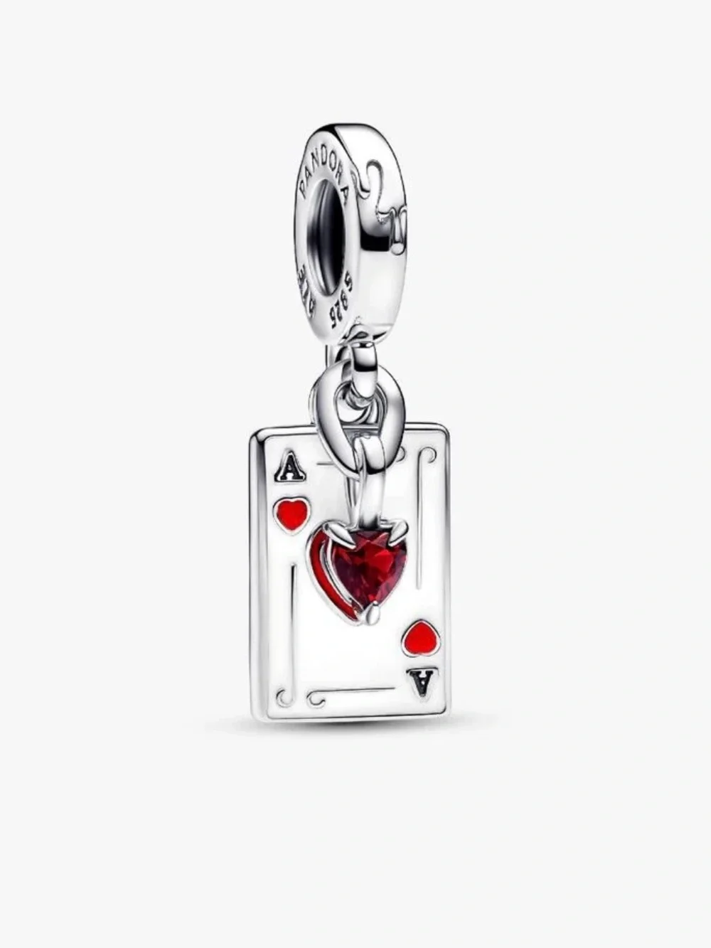 Pandora Sterling Silver Ace of Hearts Dangle Charm with Red Heart Stone